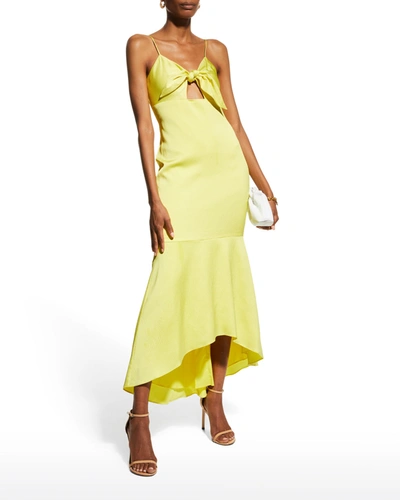 Shop Aidan Mattox Tie-front High-low Flounce Dress In Sun