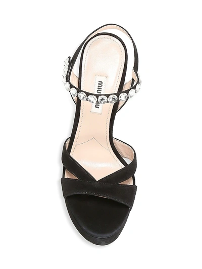 Shop Miu Miu Women's Crystal-embellished Suede Platform Sandals In Black