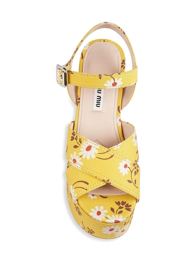 Shop Miu Miu Women's Floral Platform Sandals In Topazio