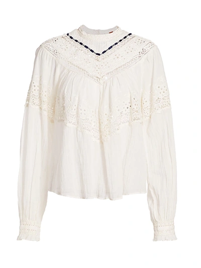 Shop Free People Women's Abigail Lace Eyelet Victorian Top In Ivory