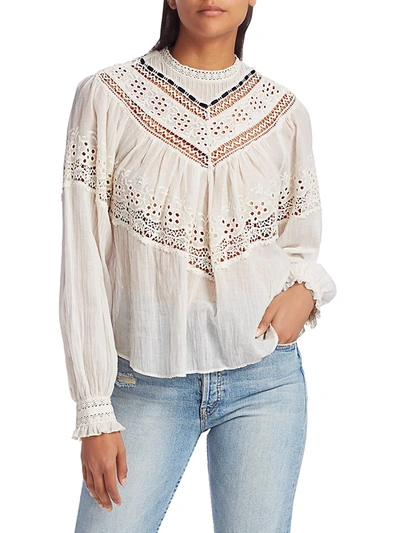 Shop Free People Women's Abigail Lace Eyelet Victorian Top In Ivory