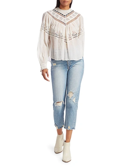 Shop Free People Women's Abigail Lace Eyelet Victorian Top In Ivory