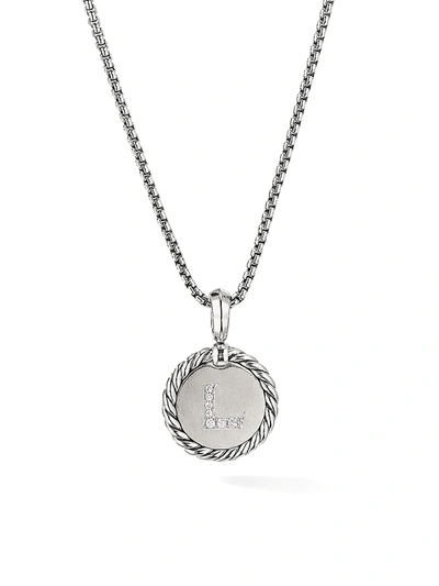 Shop David Yurman Women's Cable Collectibles Sterling Silver & Pavé Diamond Initial Pendant Necklace In Initial L