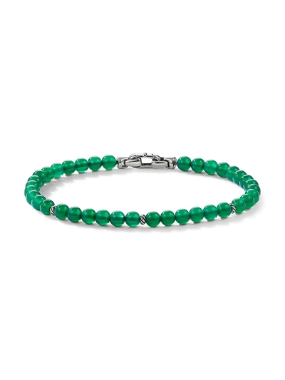 Shop David Yurman Spiritual Beads Sterling Silver & Gemstone Beaded Bracelet In Green Onyx
