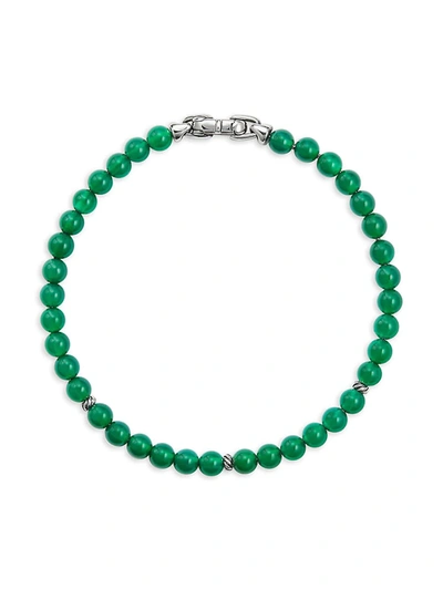 Shop David Yurman Spiritual Beads Sterling Silver & Gemstone Beaded Bracelet In Green Onyx
