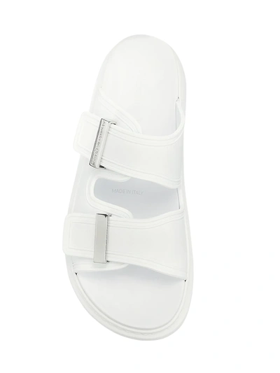 Shop Alexander Mcqueen Women's Two-band Rubber Slides In New Ivory Silver