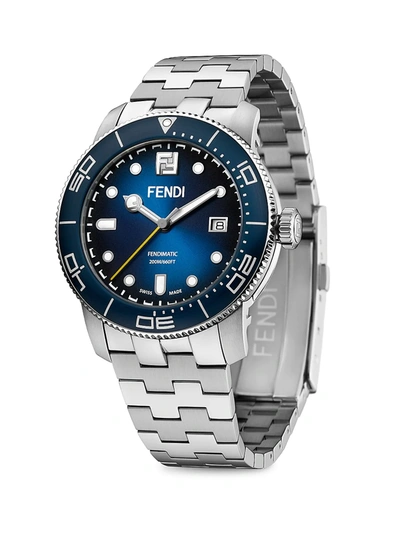 Shop Fendi Men's  Aqua Stainless Steel Bracelet Watch In Silver