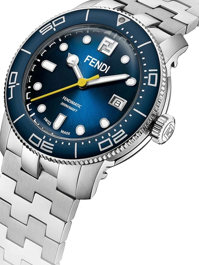 Shop Fendi Men's  Aqua Stainless Steel Bracelet Watch In Silver