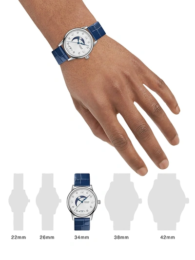 Shop Moncler Women's Boheme Day & Night Crocodile-embossed Leather-strap Watch In Blue