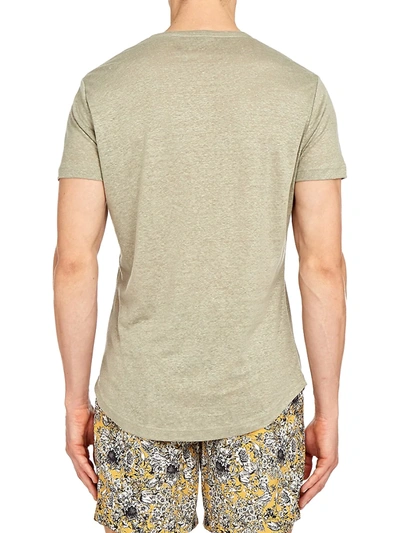 Shop Orlebar Brown Men's Crewneck Linen T-shirt In Artichoke