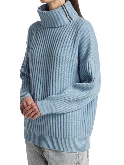 Shop Brunello Cucinelli Ribbed Cashmere Turtleneck Sweater In Seaglass
