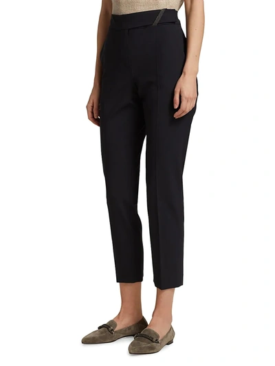 Shop Brunello Cucinelli Embellished Cropped Trousers In Blue
