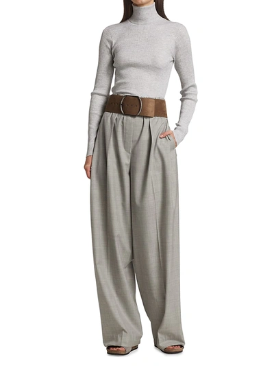Shop Brunello Cucinelli Wide-leg Virgin Wool Trousers In Light Grey