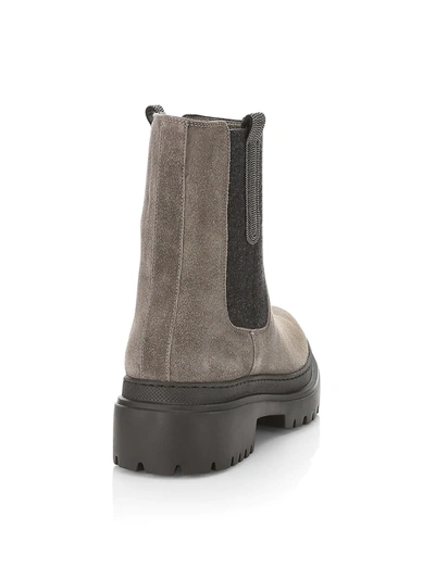 Shop Brunello Cucinelli Embellished Lug-sole Suede Chelsea Boots In Ossido