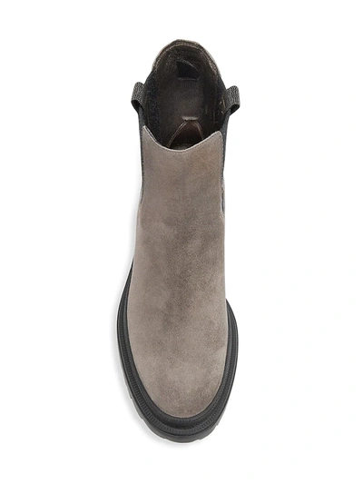 Shop Brunello Cucinelli Embellished Lug-sole Suede Chelsea Boots In Ossido