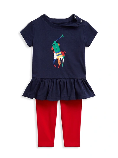 Shop Ralph Lauren Baby Girl's 2-piece T-shirt & Legging Set In Navy