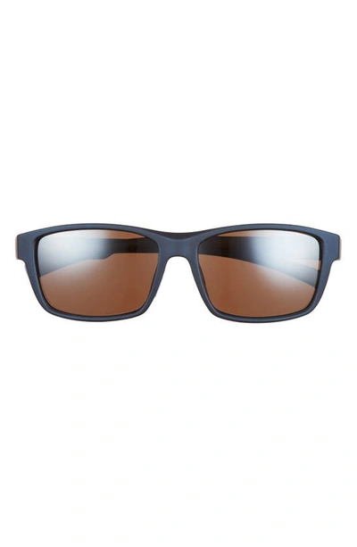 Shop Hurley Beach Days 58mm Polarized Rectangular Sunglasses In Rubberized Blue/ Brown Base