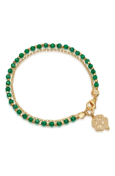 Shop Astley Clarke Green Onyx Clover Bracelet In Yellow Gold/ Green Onyx