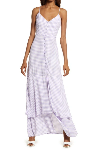Shop Afrm Nella Print Sleeveless Maxi Dress In Lilac Gingham