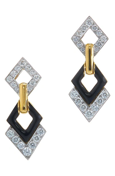 Shop David Webb Motif Double Diamond Drop Earrings In Yellow Gold