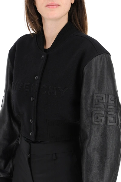 Shop Givenchy 4g Cropped Bomber Jacket In Wool And Leather In Black
