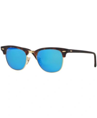 Shop Ray Ban Unisex Sunglasses, Rb3016 Clubmaster Mineral Flash Lenses In Gold - Blue Mirror