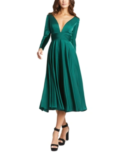 Shop Mac Duggal Women's Ieena Long Sleeve A Line Midi Dress In Emerald Green