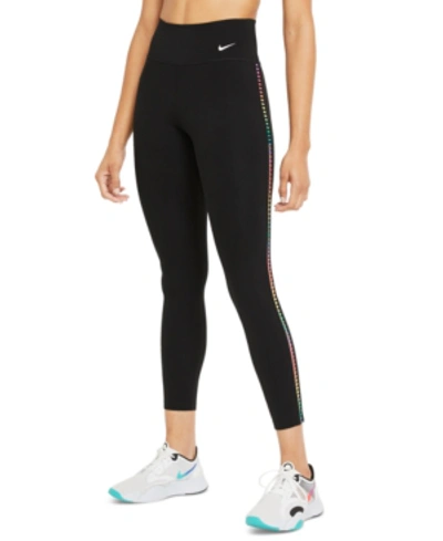 Shop Nike Women's Dri-fit Rainbow-stripe Leggings In Black