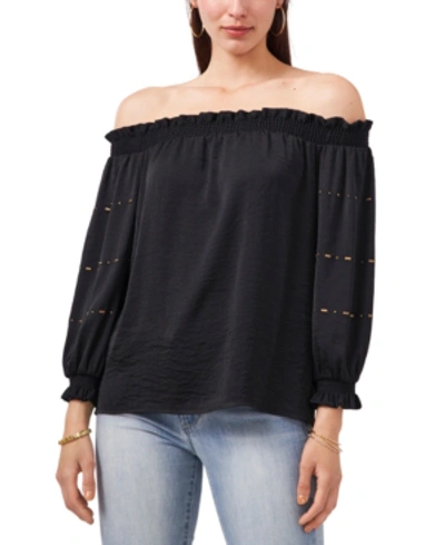 Shop Vince Camuto Embellished Off-the-shoulder Top In Rich Black