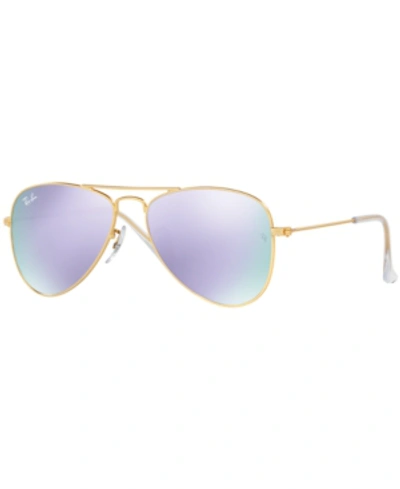 Shop Ray-ban Jr . Kids Sunglasses, Rj9506s Aviator (ages 4-6) In Gold Matte - Purple Mirror