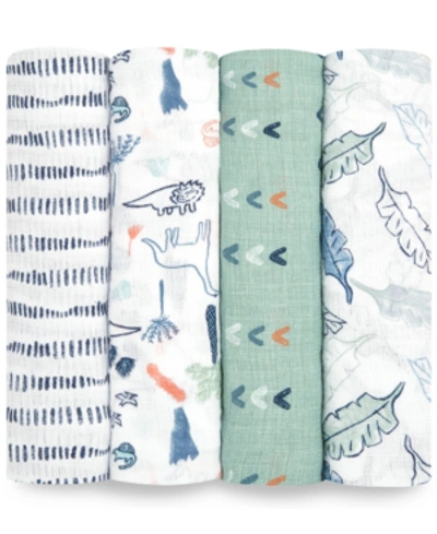 Shop Aden By Aden + Anais Baby Boys Printed Muslin Swaddles, Pack Of 4 In Dinosaur