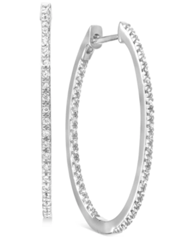 Shop Macy's Diamond Medium Skinny Hoop Earrings (1/4 Ct. T.w.) In 14k White Gold-plated Sterling Silver, 1.1"