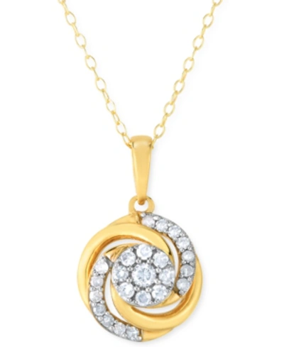 Shop Macy's Diamond Love Knot 18" Pendant Necklace (1/4 Ct. T.w.) In 14k Gold-plated Sterling Silver