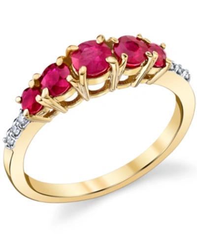 Shop Macy's Ruby (1 Ct. T.w.) & Diamond (1/20 Ct. T.w.) Graduated Ring In 14k Gold