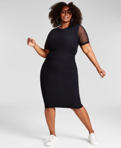 Shop Nina Parker Trendy Plus Size Mesh Midi Dress, Created For Macy's In Anthracite