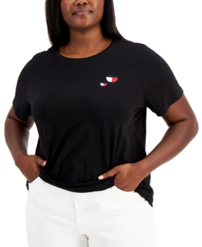 Tommy Hilfiger Plus Size Embroidered Double Heart T-shirt In Black |  ModeSens