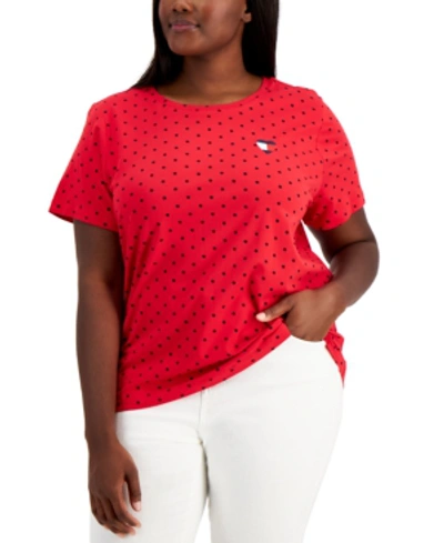 Shop Tommy Hilfiger Plus Size Embroidered Heart Logo T-shirt In Scarlet/sky Captain