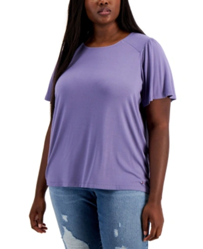 Shop Tommy Hilfiger Plus Size Flutter Sleeve T-shirt In Heron