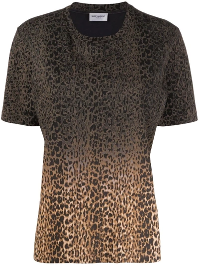 Shop Saint Laurent Gradient Leopard Print T-shirt In Neutrals