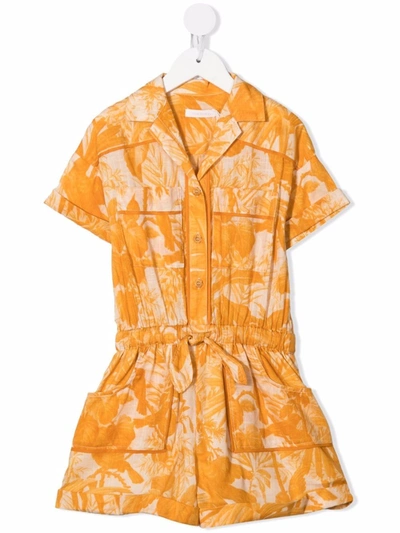 Shop Zimmermann Palm-print Flared Jumpsuit In Yellow