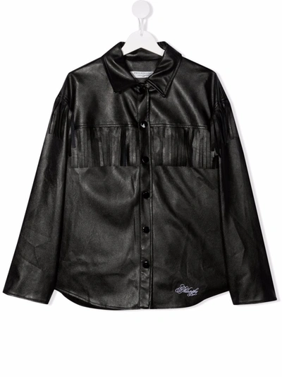 Shop Philosophy Di Lorenzo Serafini Teen Faux-leather Fringed Jacket In Black