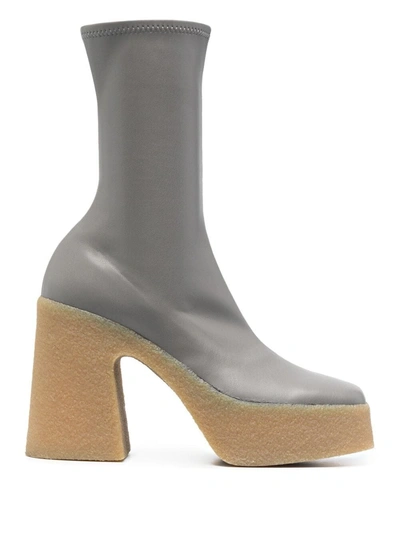 Shop Stella Mccartney Skyla Stretch Platform Boots In Grey