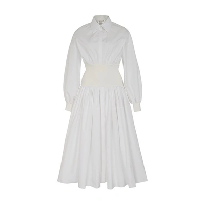 Shop Alexander Mcqueen Hybrid Shirt Dress In Opticalwhite