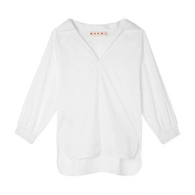 Shop Marni Crop-sleeved Open Neck Shirt In Lily White
