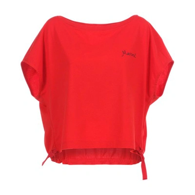 Shop Marni Drawstring-hem T-shirt In Red