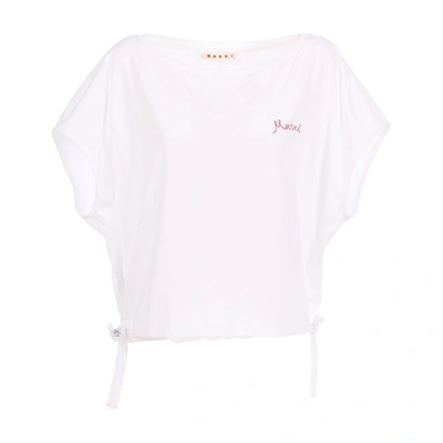 Shop Marni Drawstring-hem T-shirt In Lily White