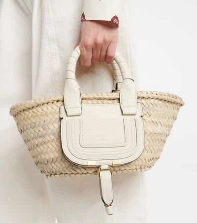 Shop Chloé Marcie Mini Raffia Tote In 米色