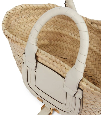 Shop Chloé Marcie Mini Raffia Tote In 米色