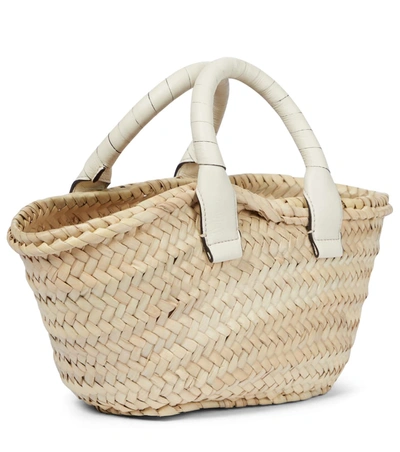 Shop Chloé Marcie Mini Raffia Tote In 米色