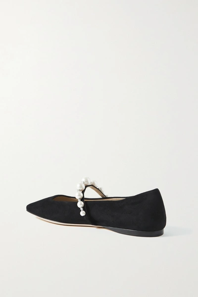 Shop Jimmy Choo Ade Embellished Suede Ballet Flats In Black